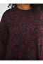 Burgundy Plus Size Crew Neck Patterned Dress - 5