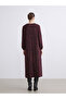 Burgundy Plus Size Crew Neck Patterned Dress - 8