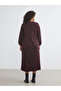 Burgundy Plus Size Crew Neck Patterned Dress - 7