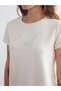Two Mt Shop Quality Lcw Everyday Beige Diver Fabric Embroidered Loose & Baggy Short Sleeve Women's T-Shirt - 6