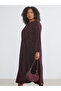 Burgundy Plus Size Crew Neck Patterned Dress - 3