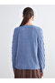 Blue Crew Neck Self-Patterned Women's Knitwear Sweater - 4