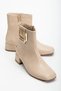 Beige Women's Short Heeled Boots Blunt Toe Metal Accessories Faux Leather