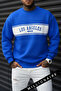 Men's City of Angels Cobalt Blue Thick Soft 3 Thread Raster 0 Crew Neck Oversize Loose Sweatshirt - 2