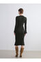 Two Mt Shop Quality Lcwaikiki Classic Green Knitwear Plain Super Skinny & Extra Narrow Oval Neck Midi Dress - 4