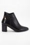 Women's Black Crocodile Patent Leather and Faux Leather Buckled Heeled Boots - 3