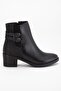 Black Women's Heeled Boots Straw Detailed Faux Leather Buckle - 3