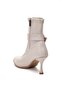 Beige Women's Heeled Boots Stretch Faux Leather Thin Heels - 6