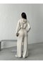 Women's Ecru Modal Textured Hoodie Wide Leg Pants Top and Bottom Soft Sportswear Set - 5