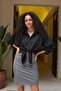 Women's Collared Off-Shoulder Loose Shirt-Black - 2