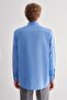 Cobalt Blue Hard Collar Long Sleeve Easy to Iron Comfort Fit Cotton Shirt 1004255182 - 5