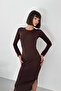 Cindy Slit Long Sleeve Crew Neck Slim Fit Maxi Dress - 2