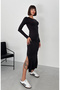 Cindy Slit Long Sleeve Crew Neck Slim Fit Maxi Dress