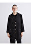 Black Shirt Collar Patterned Women's Cardigan