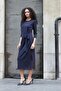 Women's Stretchy Modal Scuba Fabric Wide Crew Neck Tie Front Three Quarter Sleeve Below Knee Length Dress-Lac - 6