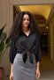 Women's Collared Off-Shoulder Loose Shirt-Black - 8