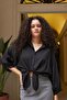 Women's Collared Off-Shoulder Loose Shirt-Black - 7