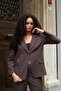 Women's Collared Pocket Flap Long Sleeve Waist-Fitted Lightweight Stretchy Fabric Blazer Jacket-Brown - 4