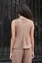 Women's Suede Textured Fabric Wide Crew Neck Flato Pocket Vest-Mink - 4