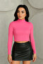 Women's Ribbed Crop High Neck Long Sleeve Slim Fit Blouse