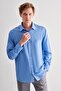 Cobalt Blue Hard Collar Long Sleeve Easy to Iron Comfort Fit Cotton Shirt 1004255182 - 3