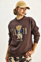 Women's Brown Crew Neck Teddy Embroidery Detailed Sweat 10417 60284066 - 6