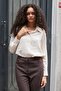 Women's Cotton Modal Cupra Fabric Collared Long Sleeve Shirt with Side Slits - Beige - 5