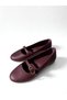 Genuine Leather Women's Burgundy Mary Jane Ballet Flats - Handmade Daily Comfortable Shoes - 4