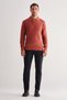 Red Zippered Polo Collar Long Sleeve Pocketless Comfort Fit Casual Cotton Knitwear Sweater 1012255202 - 2