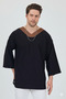 V-Neck 4/3 Sleeve Oversized T-Shirt with Ruffles Off-Shoulder - 4