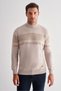 Beige Half Turtleneck Long Sleeve Pocketless Comfort Fit Cotton Knitwear Sweater 1012255213