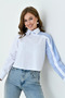 Women's White Striped Patterned Long Sleeve Color Block Front Button Crop Boy Modern Shirt Loi̇25-Pk1069 - 6