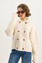 Women's Cream Shirt Collar Double Breasted Closure Hair Knit Soft Textured Cardigan Th251033 60283608 - 3