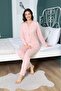 Women's Salmon Pink V-Neck Front Buttoned 100% Cotton Long Sleeve Pajama Set with Pockets - 4