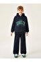 Boy's Brooklyn Printed Navy Blue Hooded Sweatshirt-Loose Fit Navy Blue Tracksuit Set - 3