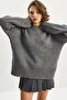 Women's Anthracite Soft Crew Neck Oversize Knitwear Sweater 60282032