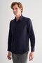 Navy Blue Hard Collar Long Sleeve Slim Fit Cotton Shirt 1004255175 - 3