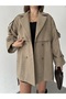 Double-Breasted Oversize Lined Pocketed Belted Cashmere Coat