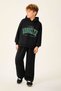Boy's Brooklyn Printed Black Hooded Sweatshirt-Loose Fit Black Tracksuit Set - 2