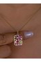 Minimal Pink Zircon Flower Art Painting Necklace Design Steel Gold Plated Gift - 5