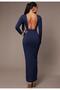 Backless Boat Neck Finger Detail Lycra Long Sleeve Dress - 6