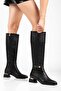 Faux Leather Buckle Below Knee Sine Boots 4cm Heel Lolo002