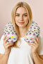 Tribal Geometric Patterned Cotton Neck Pillow - Modern Pastel Yellow Pink Black Travel Pillow - 5