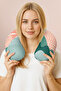 Mountain Landscape Patterned Cotton Neck Pillow - Pastel Green Salmon Cloudy Soft Travel Pillow - 6