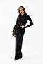 Women's Black Slim Fit Backless Long Knitted Dress - 2