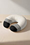 Black and White Wavy Striped Neck Pillow - Modern Minimalist Cotton Travel Pillow
