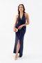 Women's Navy Blue Halter Neck Knot Detailed Long Dress - 2