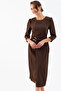 Women's Brown Slim Fit Crew Neck Accessory Detailed Midi Event Dress - 3