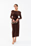 Women's Brown Drawstring Detailed Long Sleeve Dress - 2