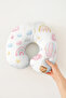 Pastel Fairy Tale Themed Cotton Neck Pillow - Pink Yellow Blue Travel Pillow with Sky Figure